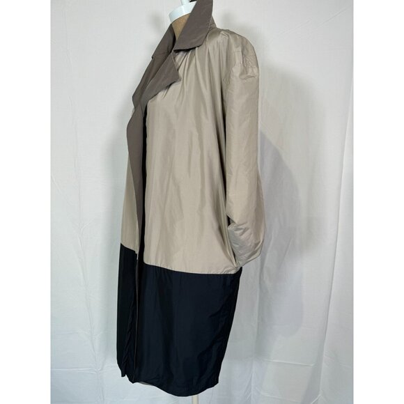 MAX MARA Grey Beige Nylon Rain Trench Coat Reversible Long Jacket Pockets Sz 6 - Picture 8 of 16